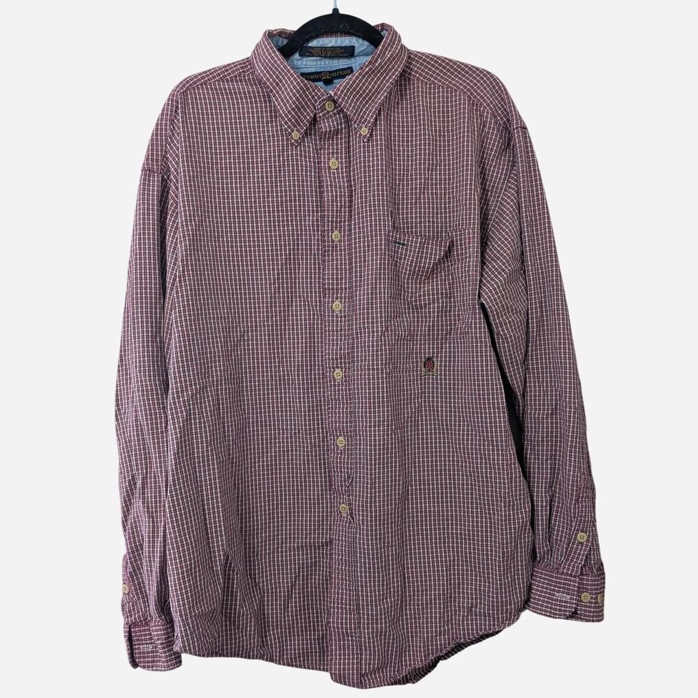 Vintage Tommy Hilfiger Old Money Red And White Checkered Cotton Button Up Shirt
